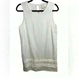 Pinch Womens Tank Dress White Lined Crew Neck Sleeveless Linen Blend Keyhole M